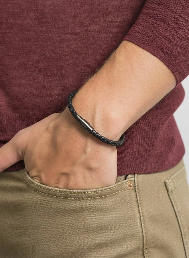 ريبلور سوار فيتوريو جلدي بإبزيم أسود ومعدن مسدس